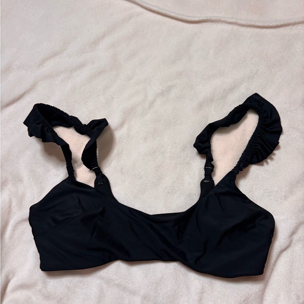 Black Ruffle Strap Swim Top
